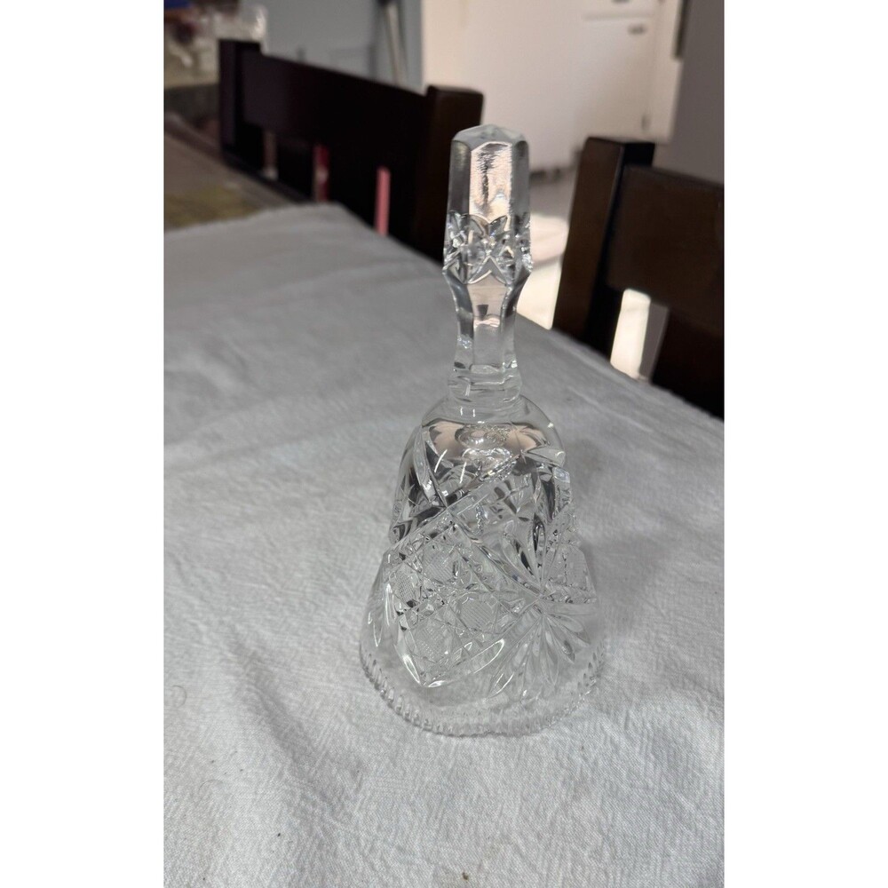 Vintage 24% Lead Crystal Dinner Bell 6.5" Starburst Pinwheel Cut Glass Heavy